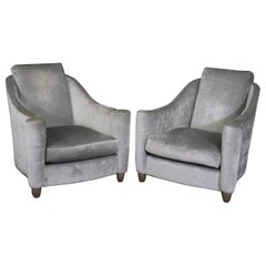 Pair of Matching French Art Deco Style Club Chairs With Ottomans