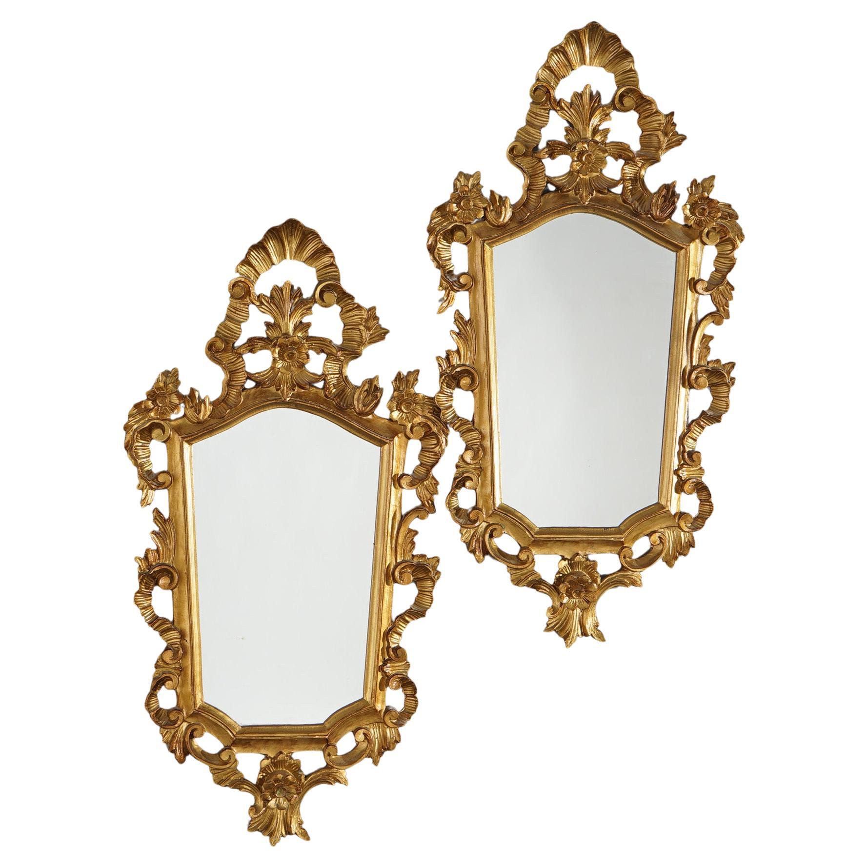 Pair of Matching French Louis XIV Style Giltwood Mirrors C1930