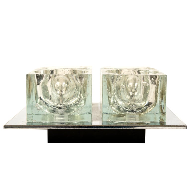 Molded Pair of Matching Gaetano Sciolari Glass and Metal Ceiling Lights For Sale