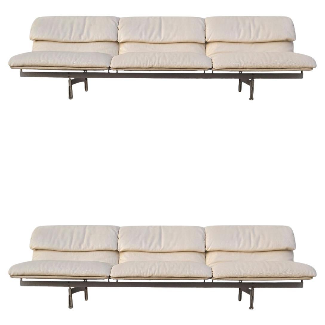 Pair of Matching Giovanni Offredi for Saporiti Leather Wave Sofas For Sale