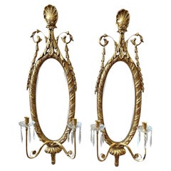 Pair of Matching Italian Carved Giltwood Mirrored Two Arm Sconces