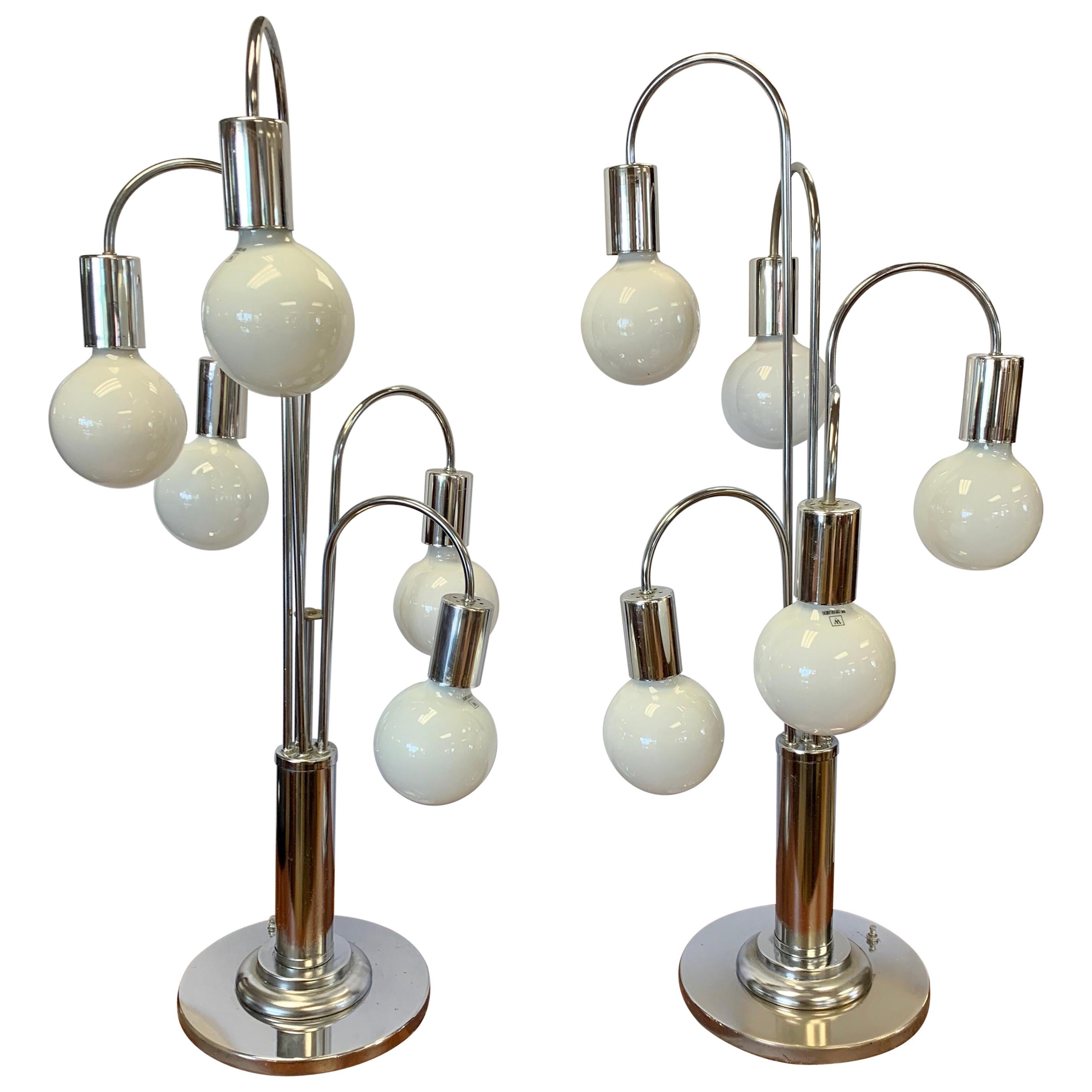Pair of Matching Laurel Lighting Midcentury Chrome Large Waterfall Lamps