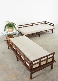 Pair of Matching McGuire Organic Modern Rattan Daybed Sofas
