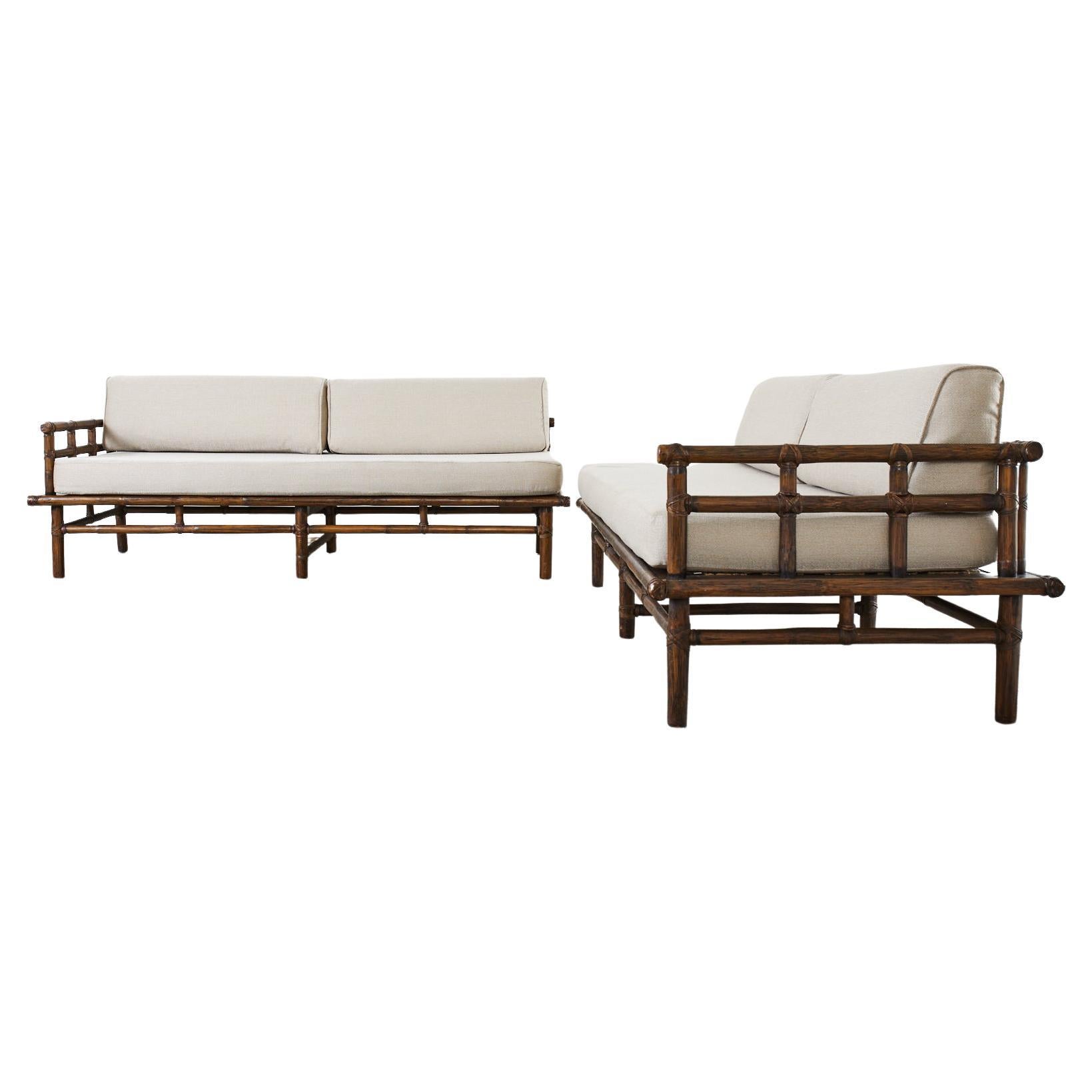 Pair of Matching McGuire Organic Modern Rattan Daybed Sofas