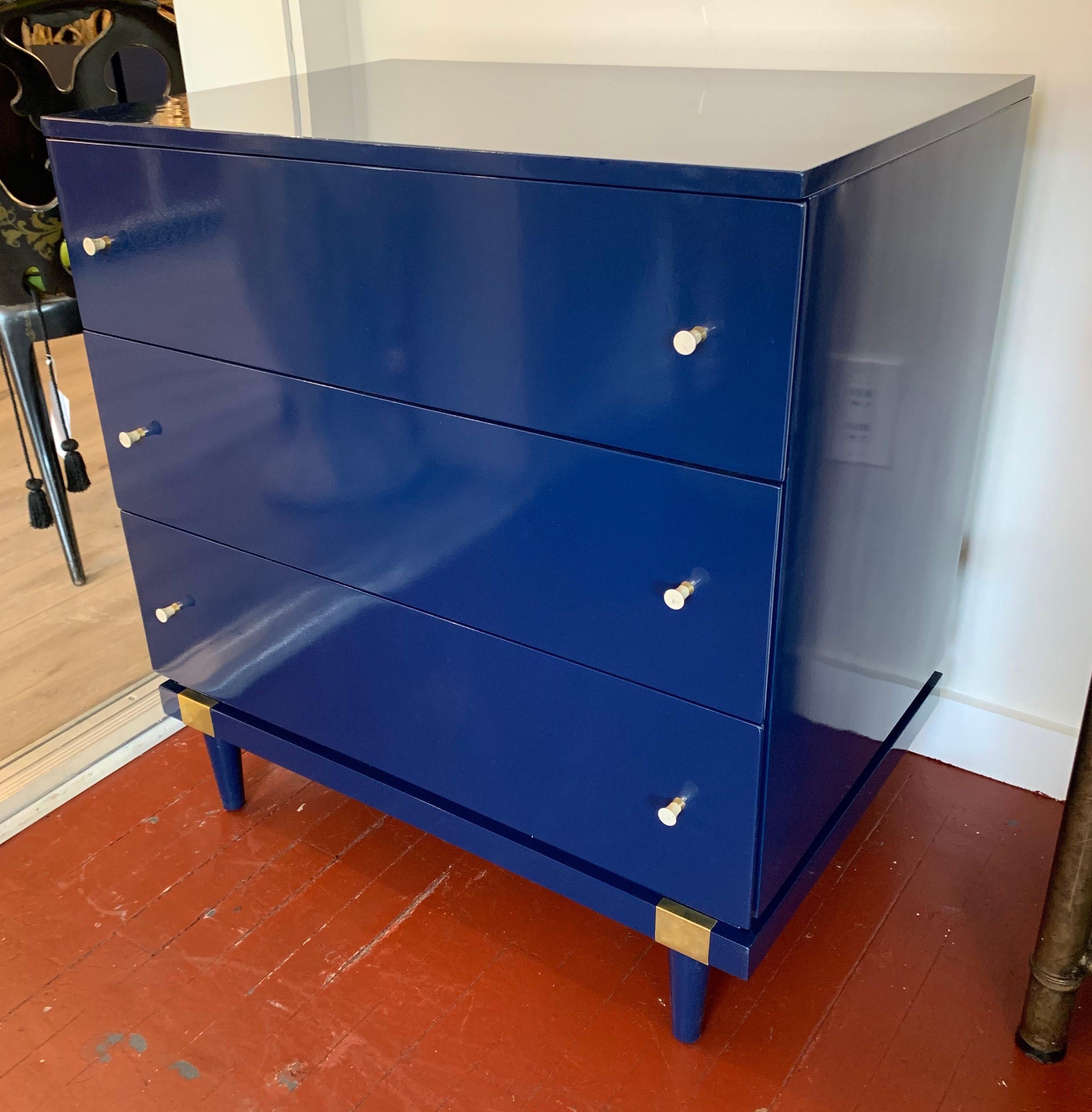 Wood Pair of Matching Mengel Blue Lacquered Raymond Loewy Chest of Drawers Dressers