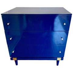 Retro Pair of Matching Mengel Blue Lacquered Raymond Loewy Chest of Drawers Dressers