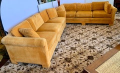 Pair of Matching Mid-Century Modern Century Furniture Hermes Orange Velvet Sofas