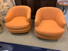 Pair of Matching Mid-Century Modern Chairs with Hermes Burnt Orange Color Fabric