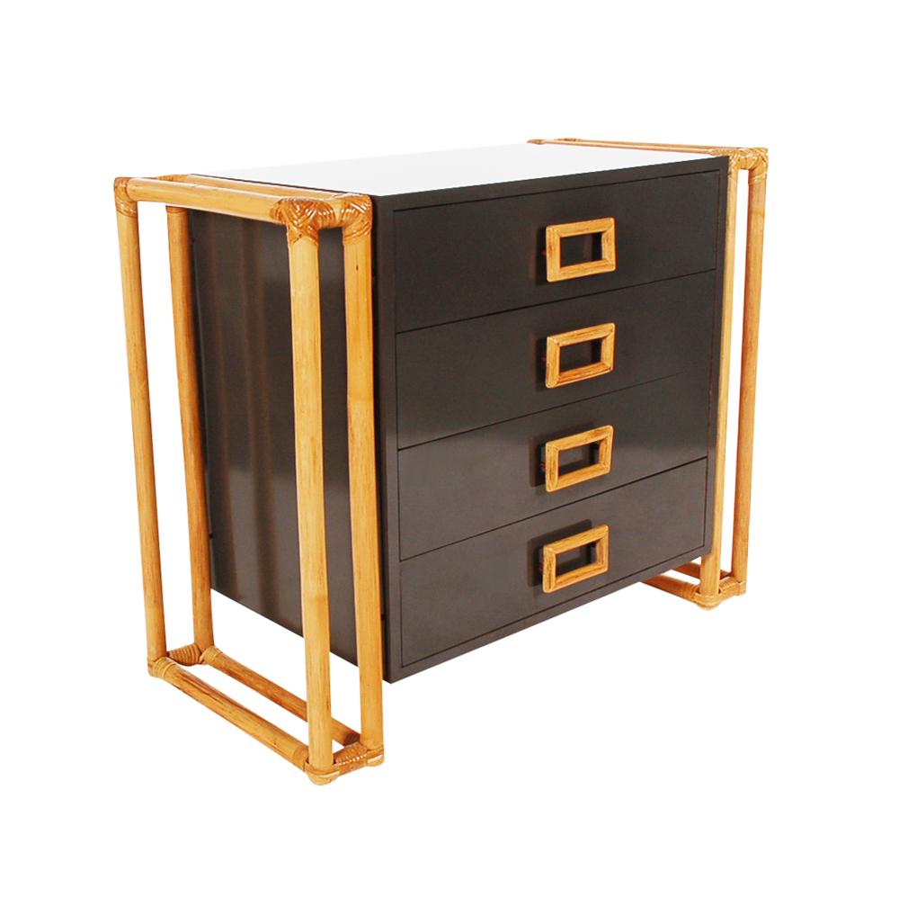 Pair of Matching Mid-Century Modern Rattan and Laminate Chests or Nightstands For Sale 3