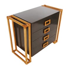 Pair of Matching Mid-Century Modern Rattan and Laminate Chests or Nightstands