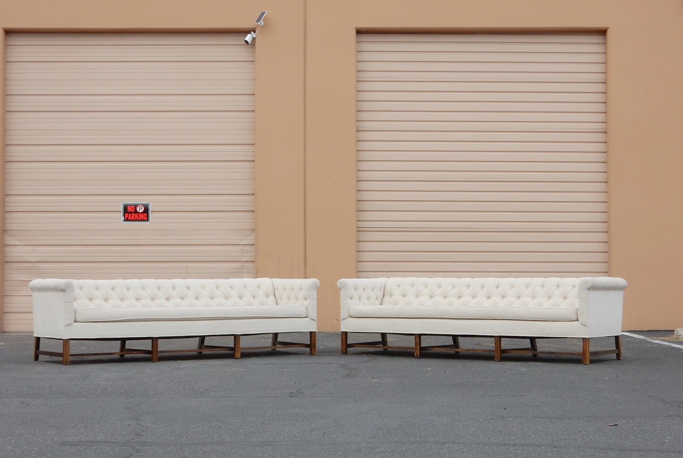 Pair of Matching Mid-Century Modern Tufted Tuxedo Sofas For Sale 6
