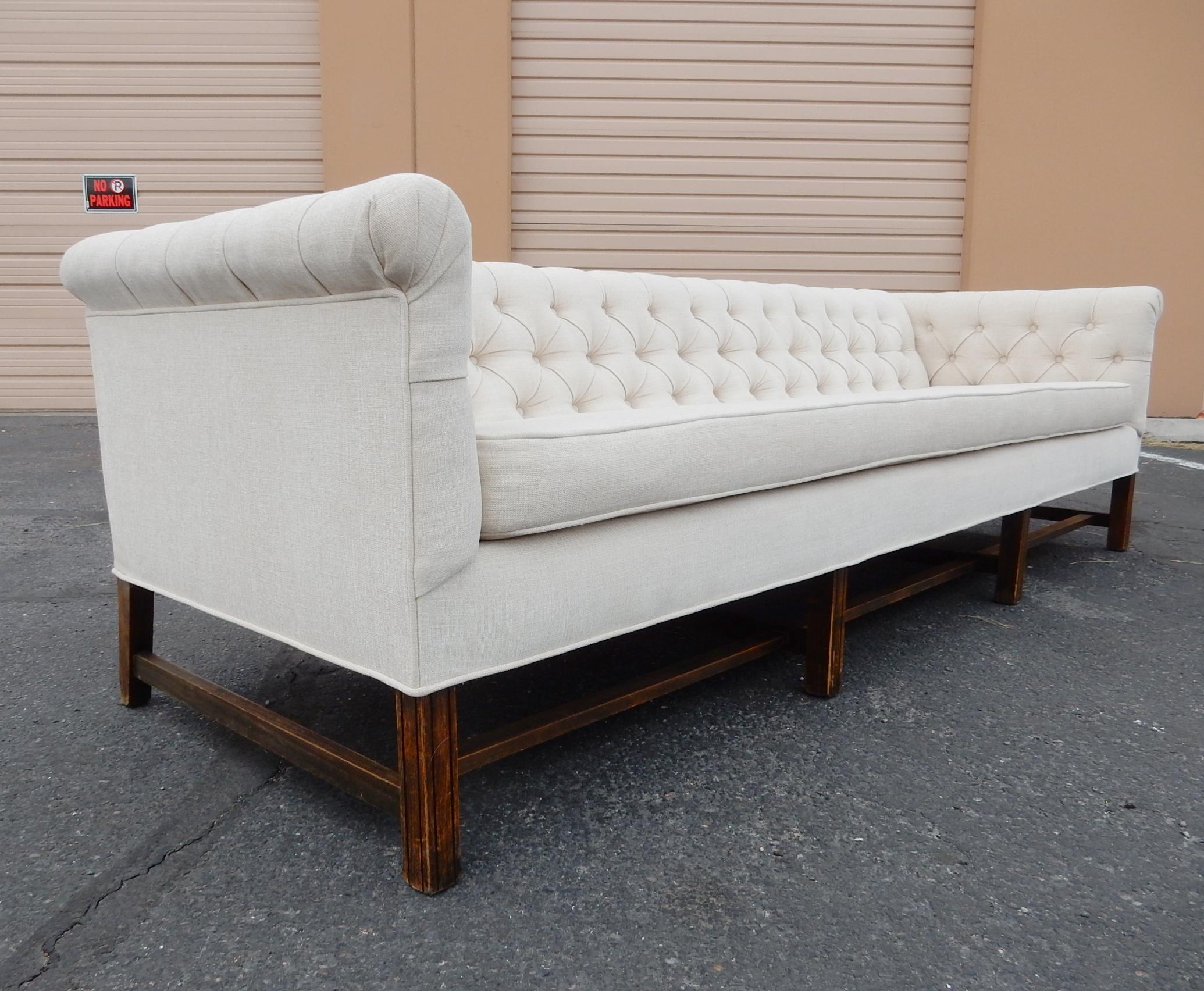 Pair of Matching Mid-Century Modern Tufted Tuxedo Sofas For Sale 1