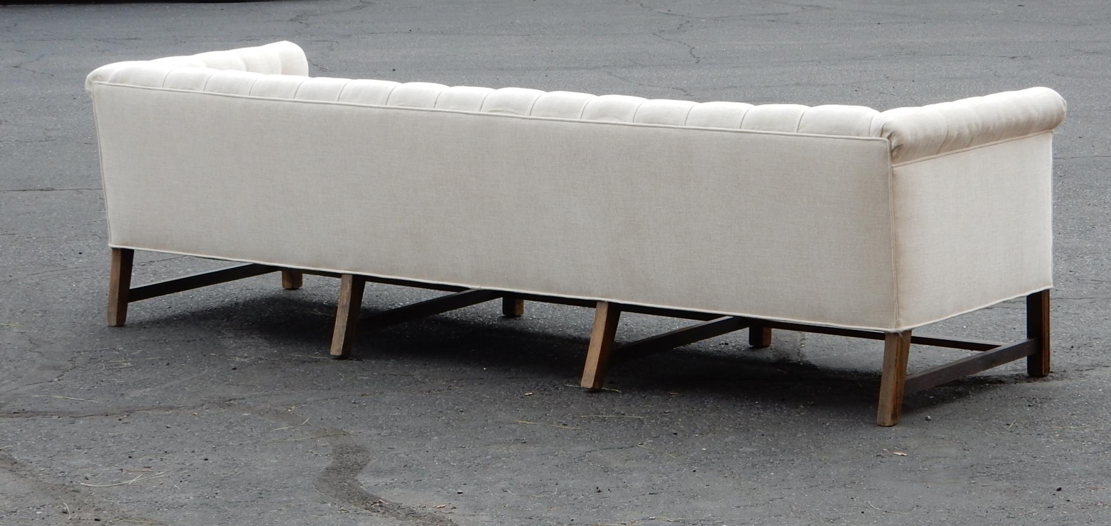 Pair of Matching Mid-Century Modern Tufted Tuxedo Sofas For Sale 4