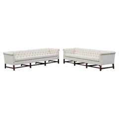 Pair of Matching Mid-Century Modern Tufted Tuxedo Sofas