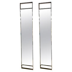 Pair of Matching Mid-Century Thin Full Length Eight Foot Tall Chrome Mirrors