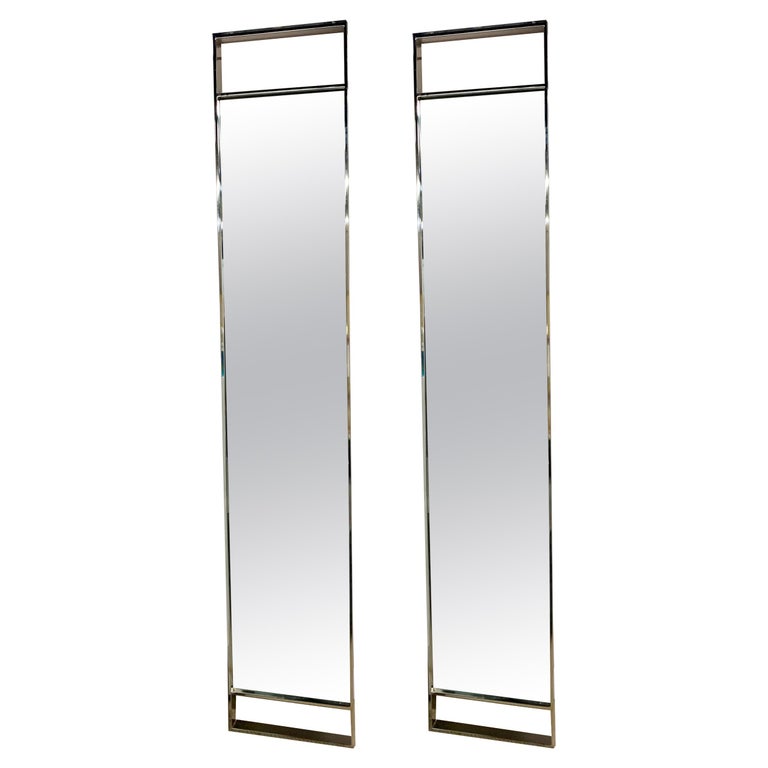 Pair of Matching MidCentury Thin Full Length Eight Foot Tall Chrome