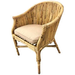 Pair of Matching Midcentury Bamboo Rattan Barrel Back Armchairs
