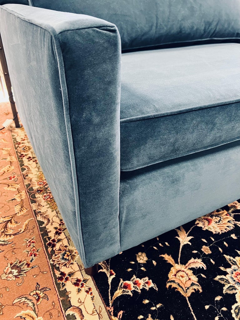 Pair of Matching Mitchell Gold Blue Velvet Sofas at 1stDibs
