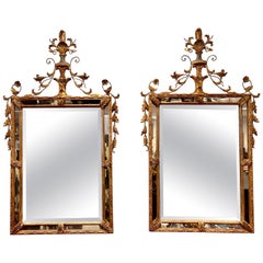 Pair of Matching Neoclassical Carved Giltwood Mirrors Italy