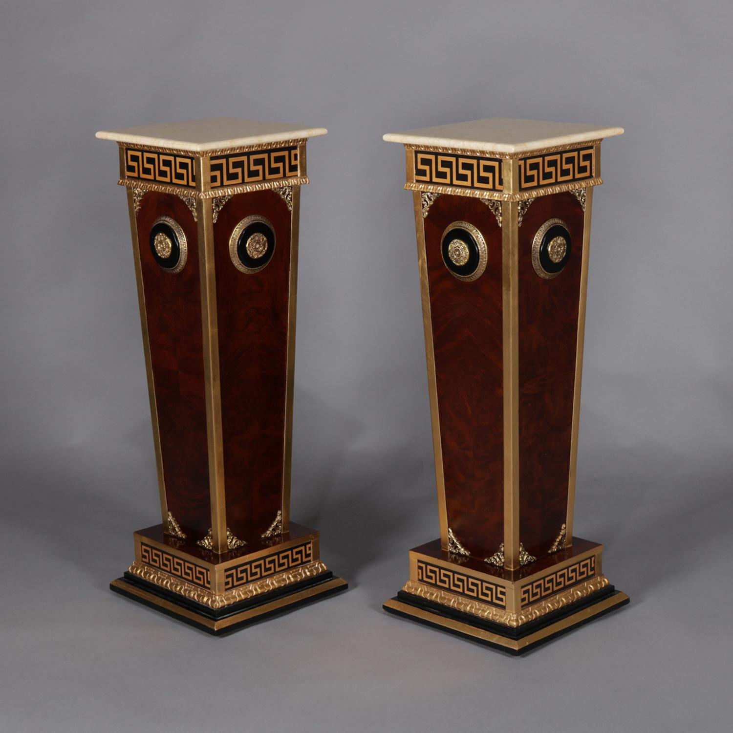 Greek Pair of Matching Neoclassical Mahogany and Ormolu Sculpture Pedestals