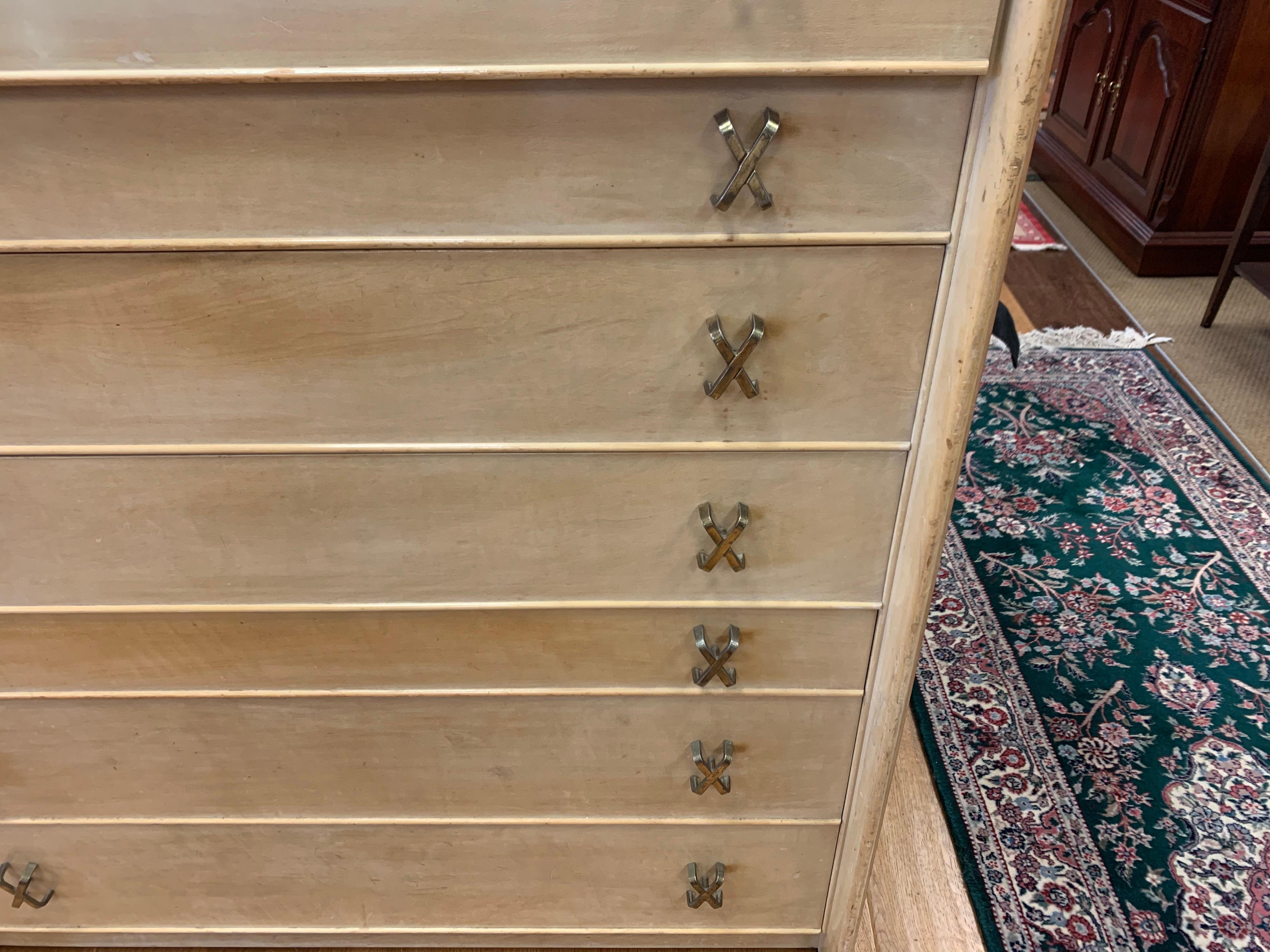 Pair of Matching Paul Frankl Tall Dressers High Chest of Drawers with X-Pulls 1