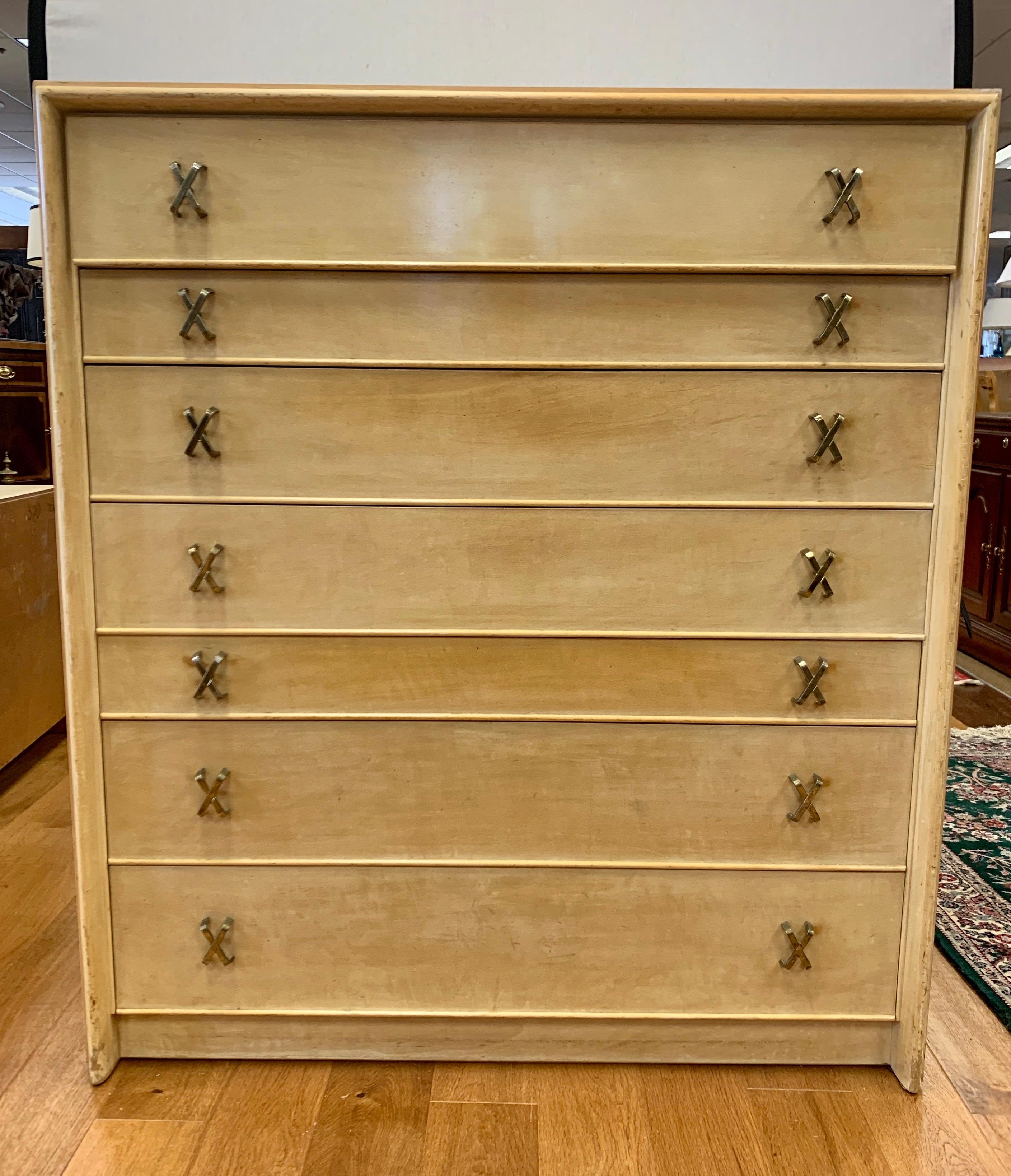 Pair of Matching Paul Frankl Tall Dressers High Chest of Drawers with X-Pulls 2