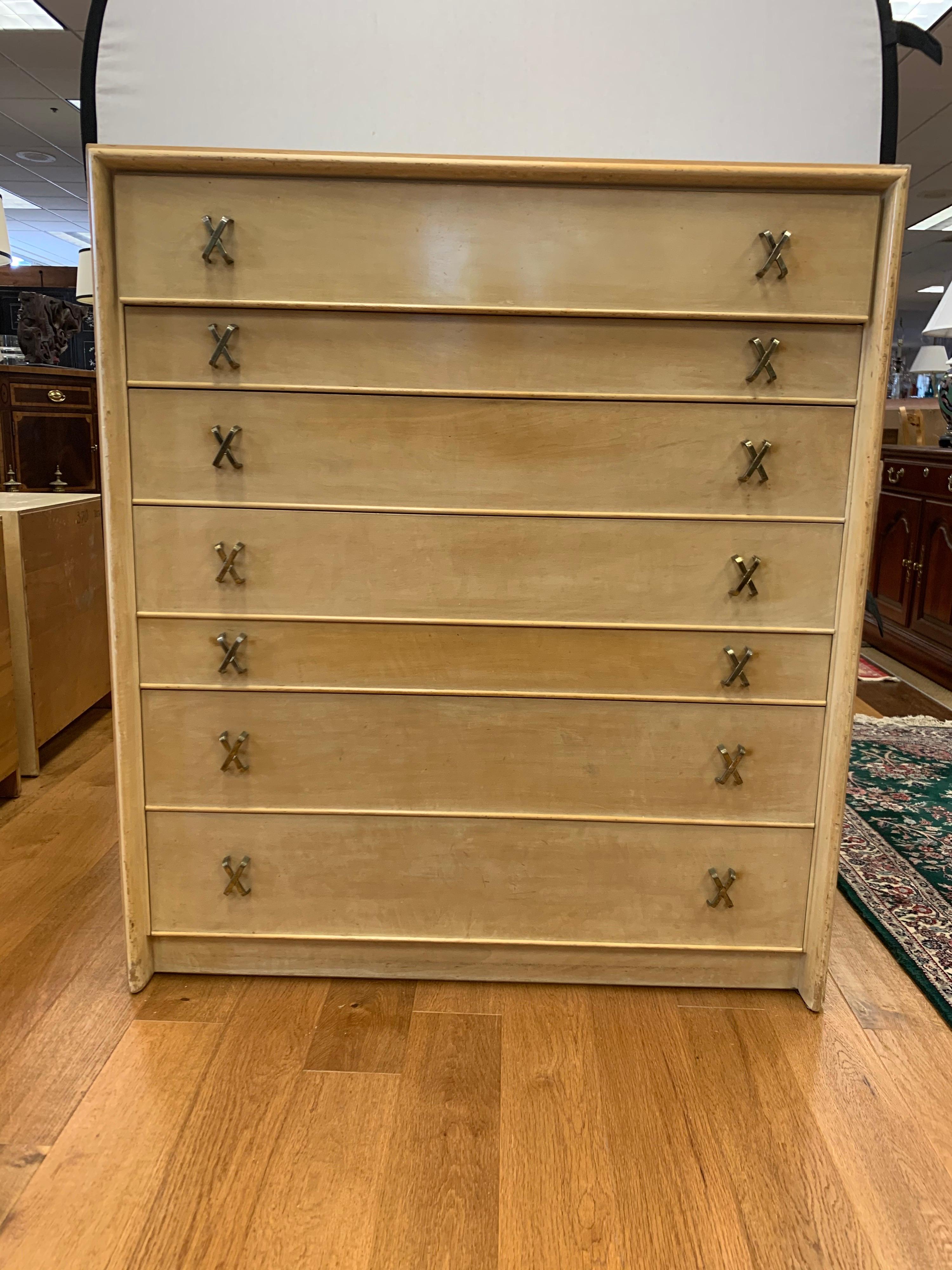 Pair of Matching Paul Frankl Tall Dressers High Chest of Drawers with X-Pulls 3