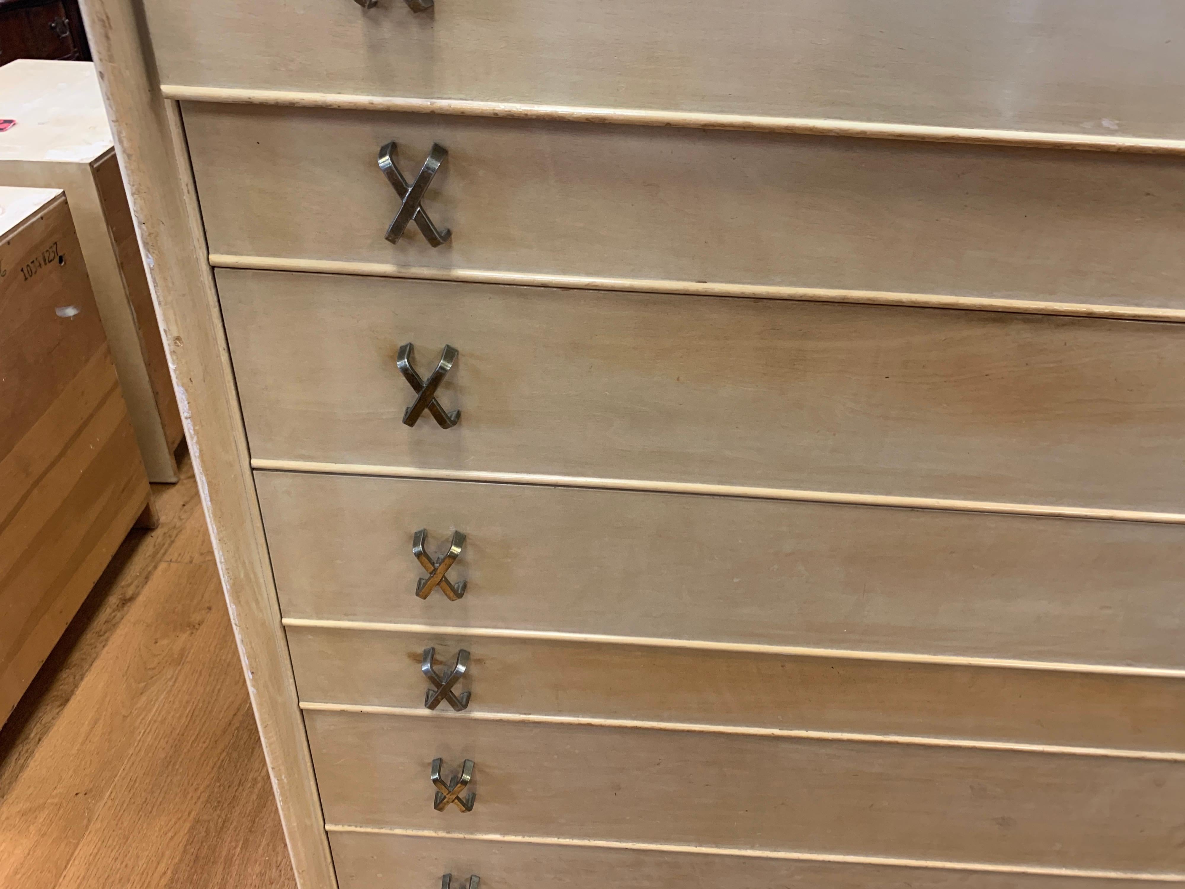 Pair of Matching Paul Frankl Tall Dressers High Chest of Drawers with X-Pulls 4