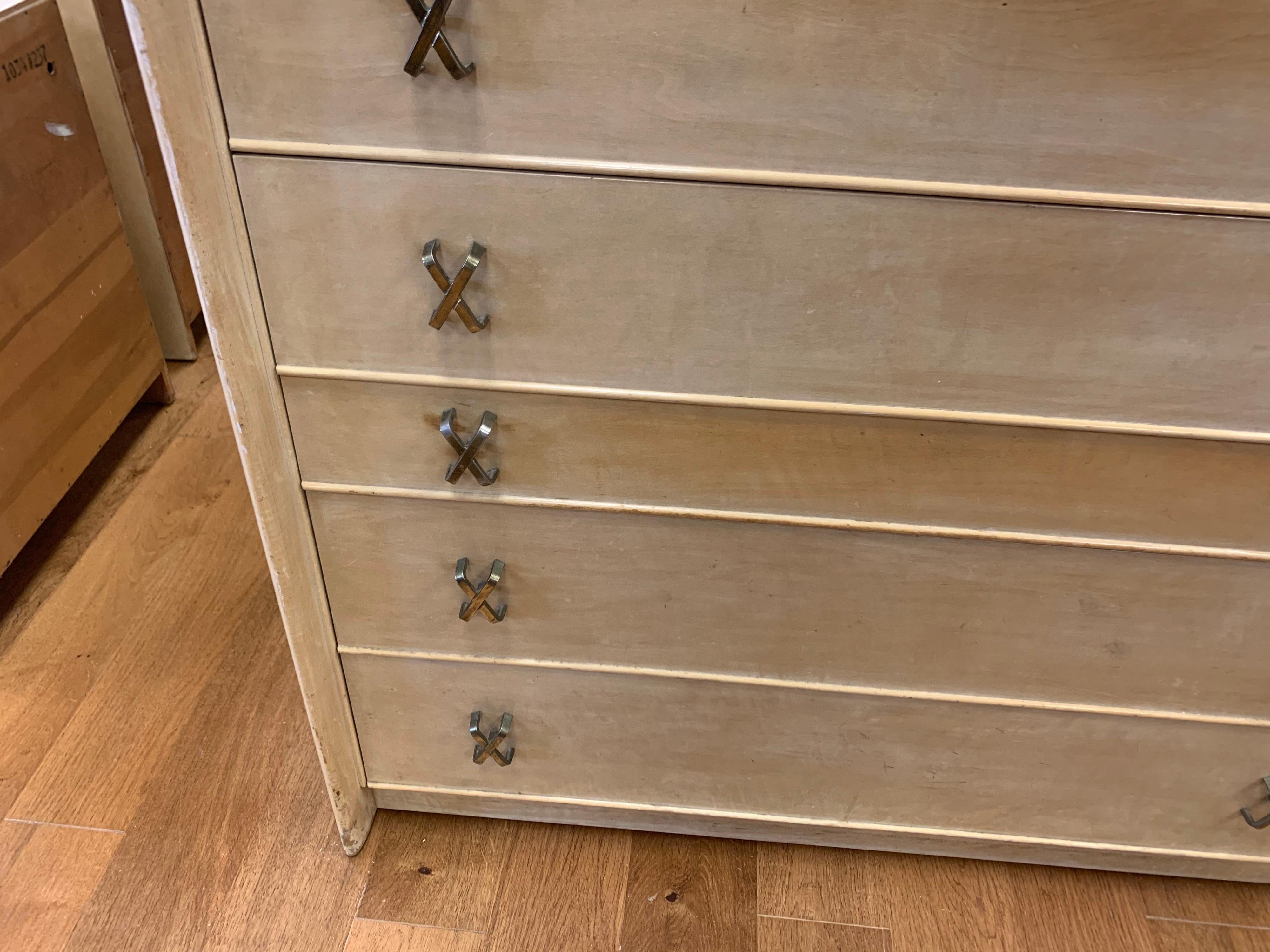 Pair of Matching Paul Frankl Tall Dressers High Chest of Drawers with X-Pulls 5