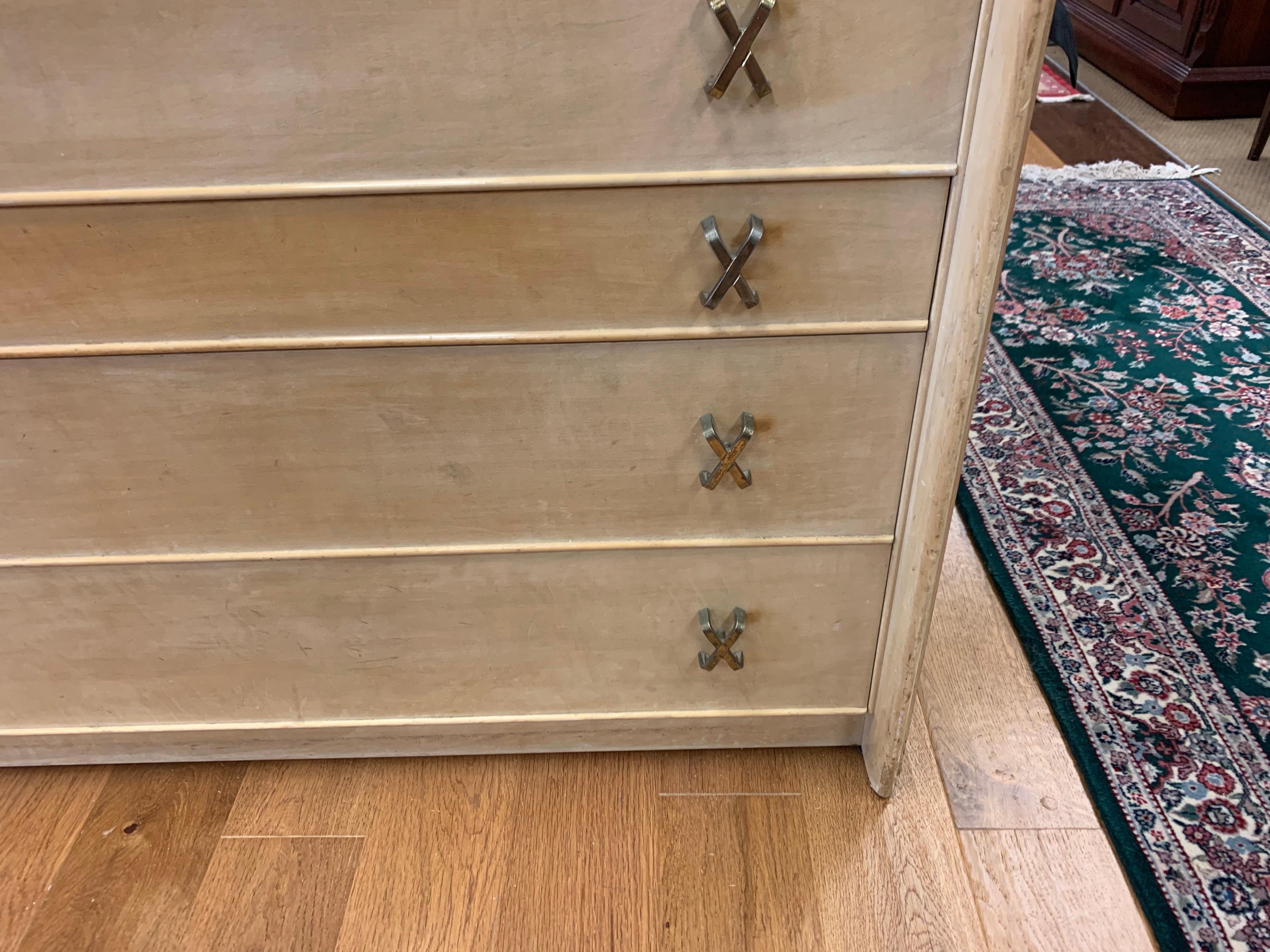 Pair of Matching Paul Frankl Tall Dressers High Chest of Drawers with X-Pulls 6