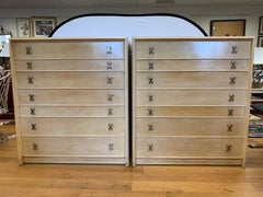 Pair of Matching Paul Frankl Tall Dressers High Chest of Drawers with X-Pulls