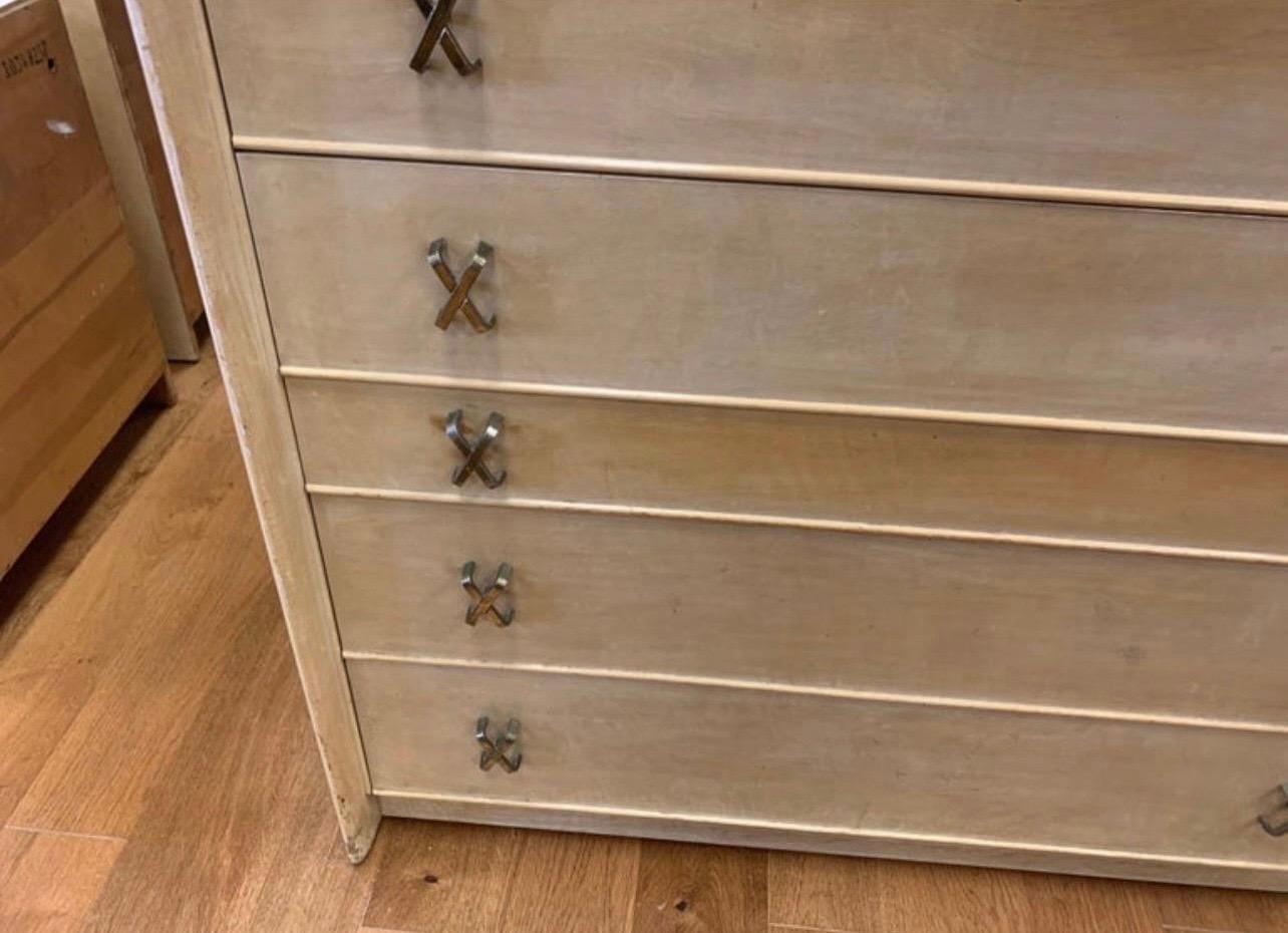 Mid-Century Modern Pair of Matching Paul Frankl Tall Dressers High Chest of Drawers with X-Pulls