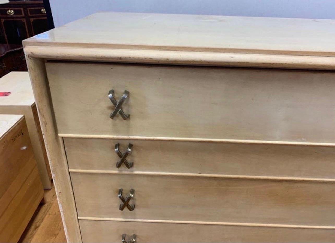 American Pair of Matching Paul Frankl Tall Dressers High Chest of Drawers with X-Pulls