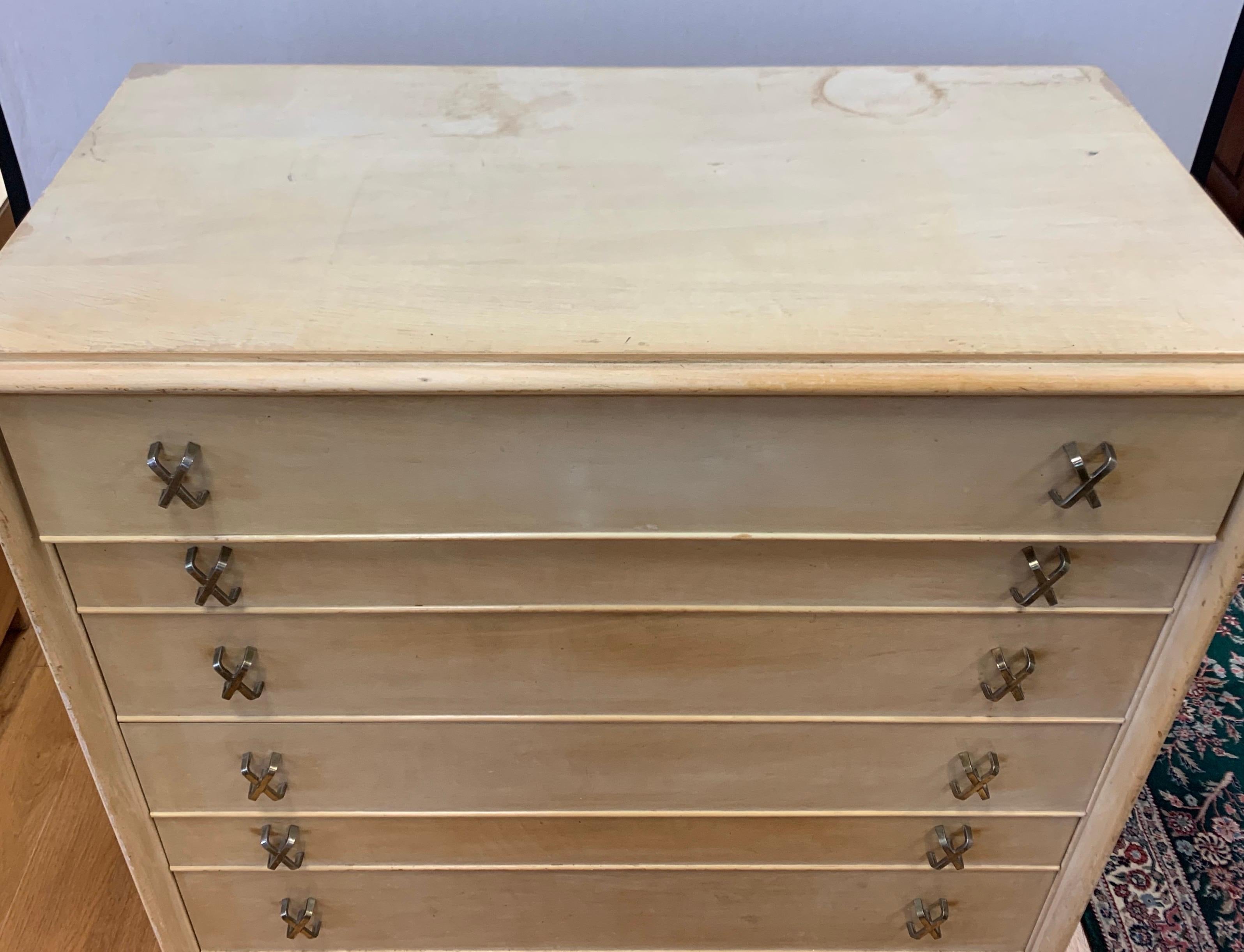 Mid-20th Century Pair of Matching Paul Frankl Tall Dressers High Chest of Drawers with X-Pulls