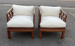 Pair of Matching Rare Mid-Century Modern Chinoiserie Teak Cube Chairs