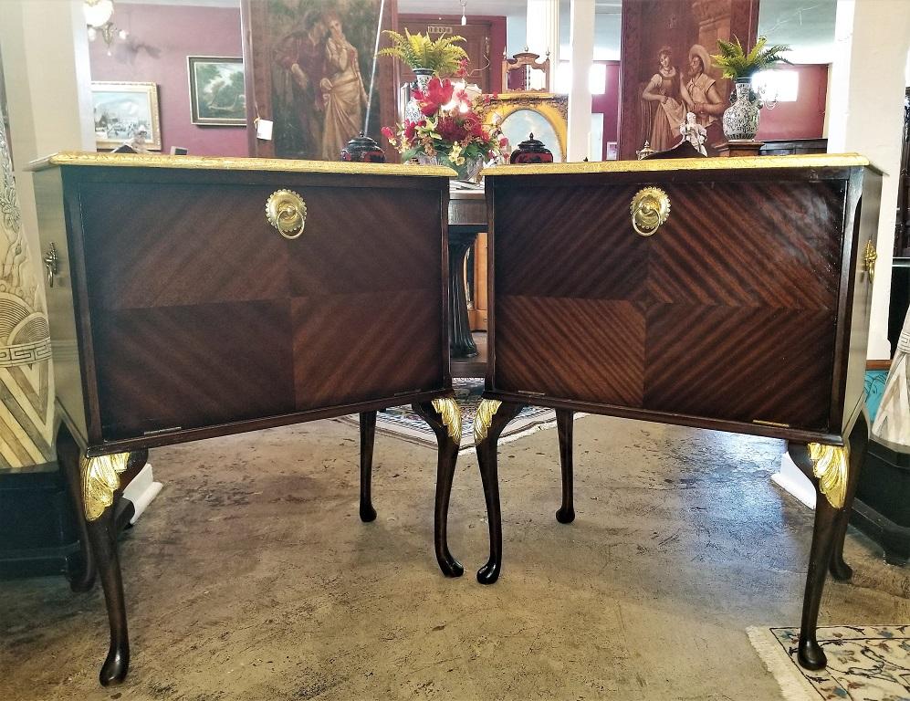 20th Century Pair of Matching Side Tables or Nightstands with Gilt Accents