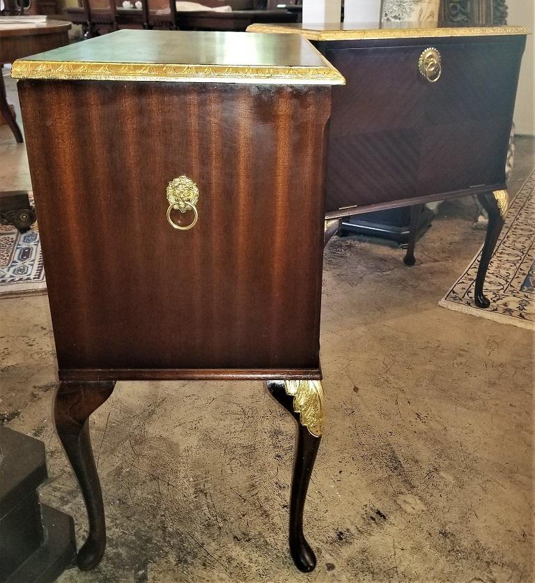 Brass Pair of Matching Side Tables or Nightstands with Gilt Accents