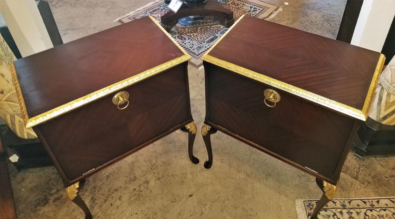 Pair of Matching Side Tables or Nightstands with Gilt Accents 2