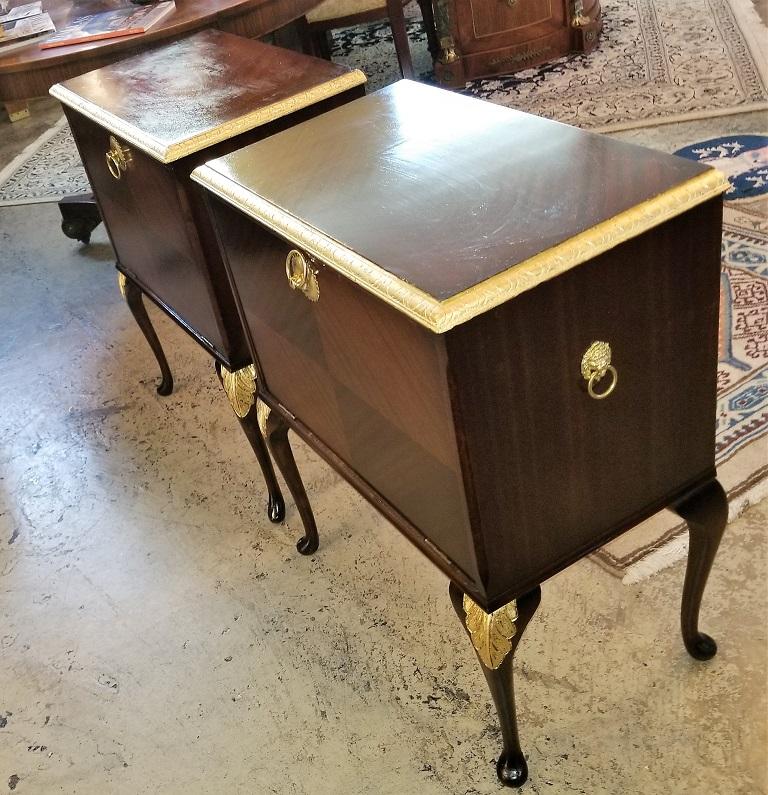 Chippendale Pair of Matching Side Tables or Nightstands with Gilt Accents
