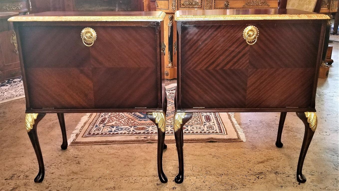 English Pair of Matching Side Tables or Nightstands with Gilt Accents