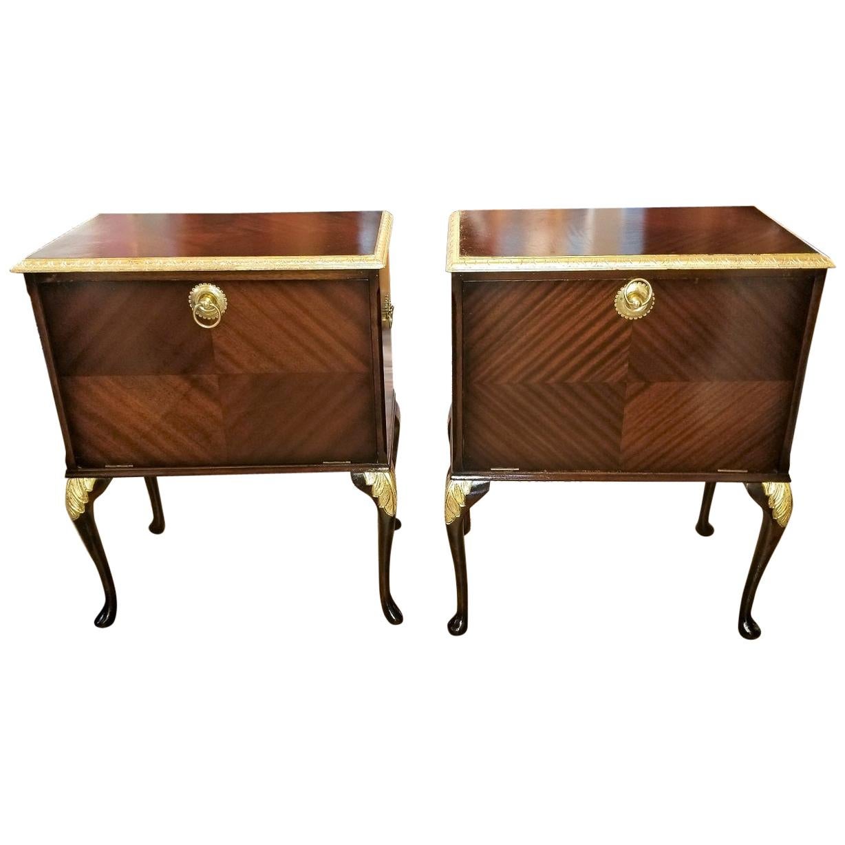 Pair of Matching Side Tables or Nightstands with Gilt Accents