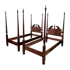 Pair of Matching Signed Harden Furniture Matching Twin Four Poster Cherry Beds