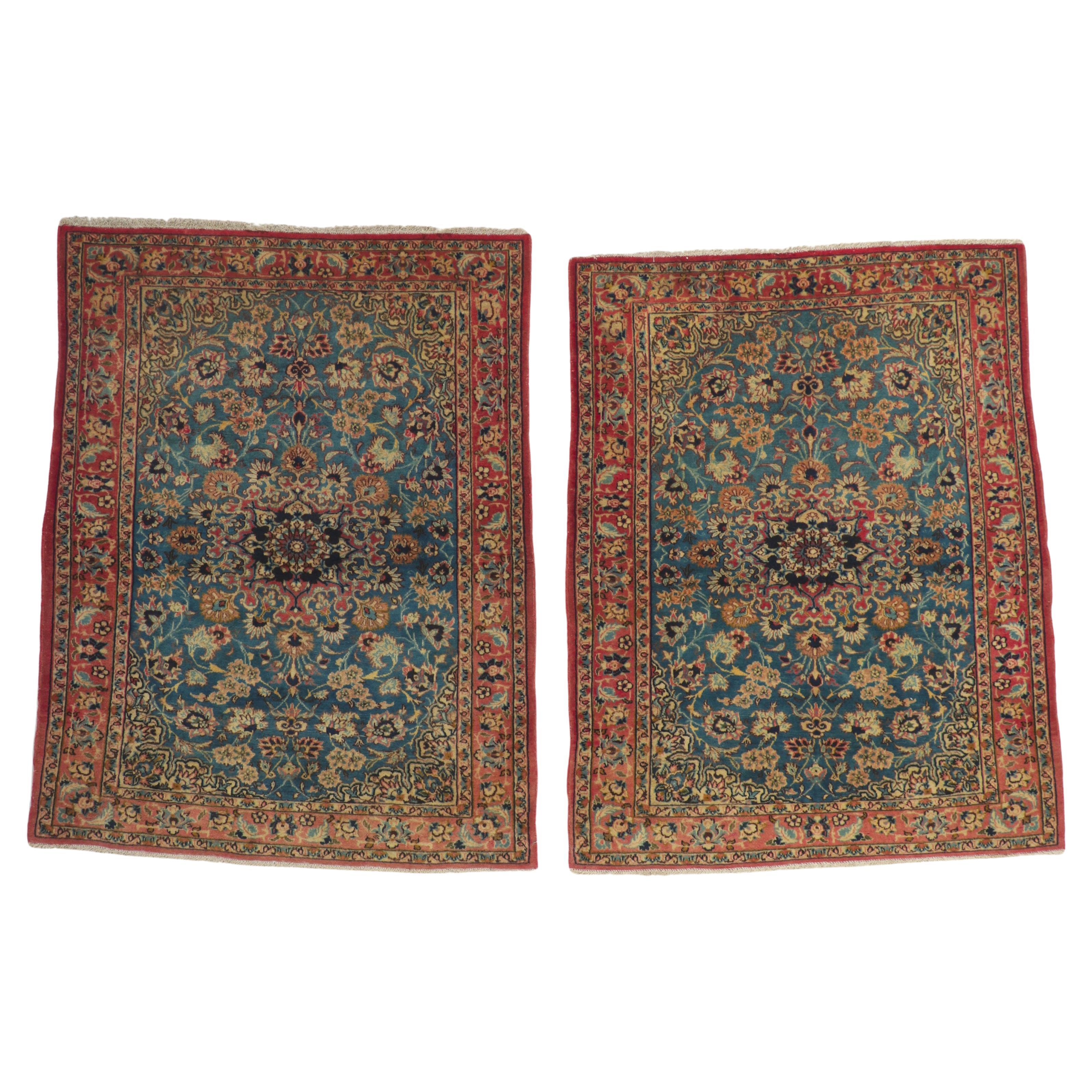 Pair of Matching Vintage Persian Isfahan Rugs For Sale