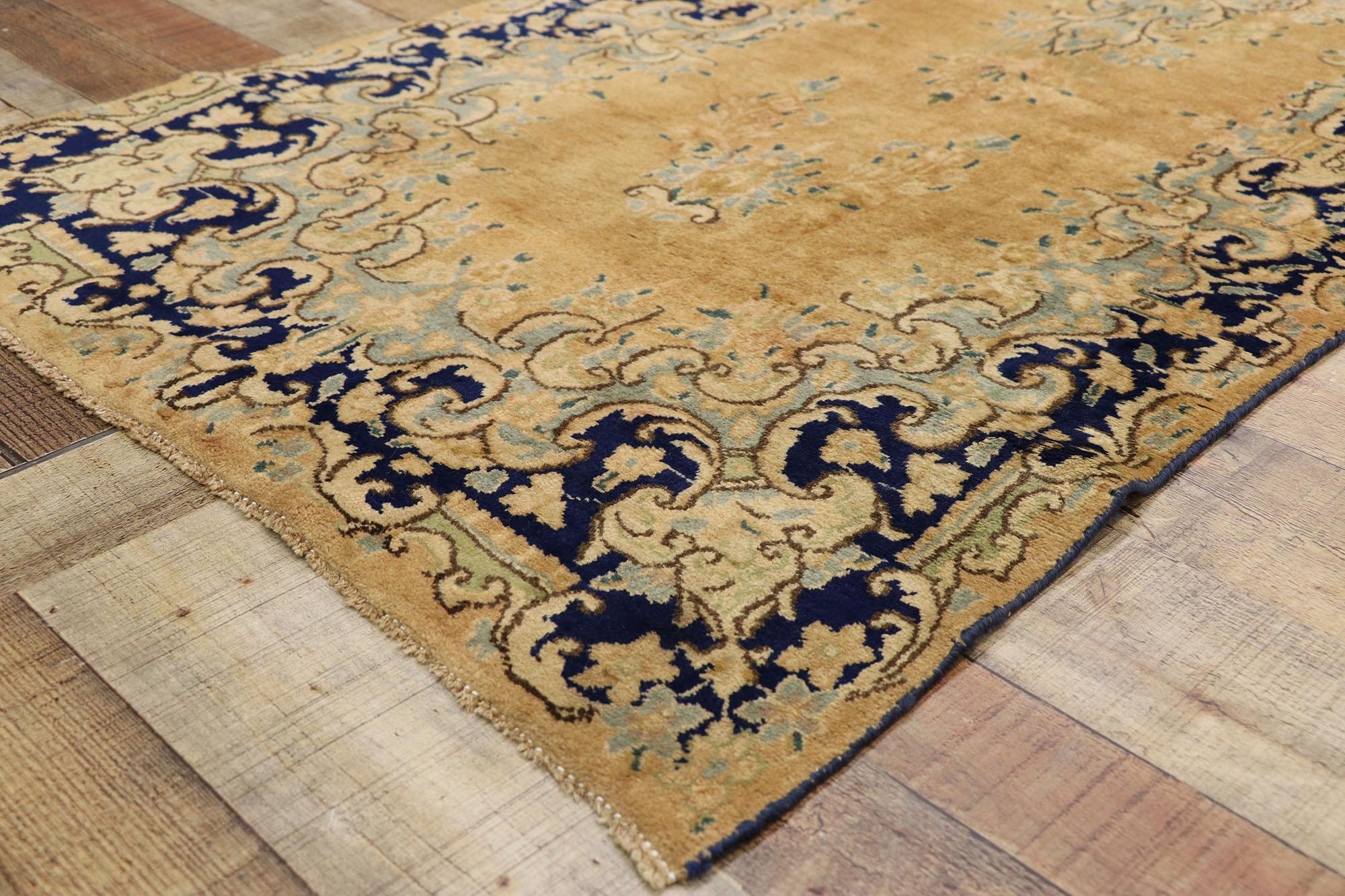 Wool Pair of Matching Vintage Persian Kerman Rug Carpet Runners For Sale
