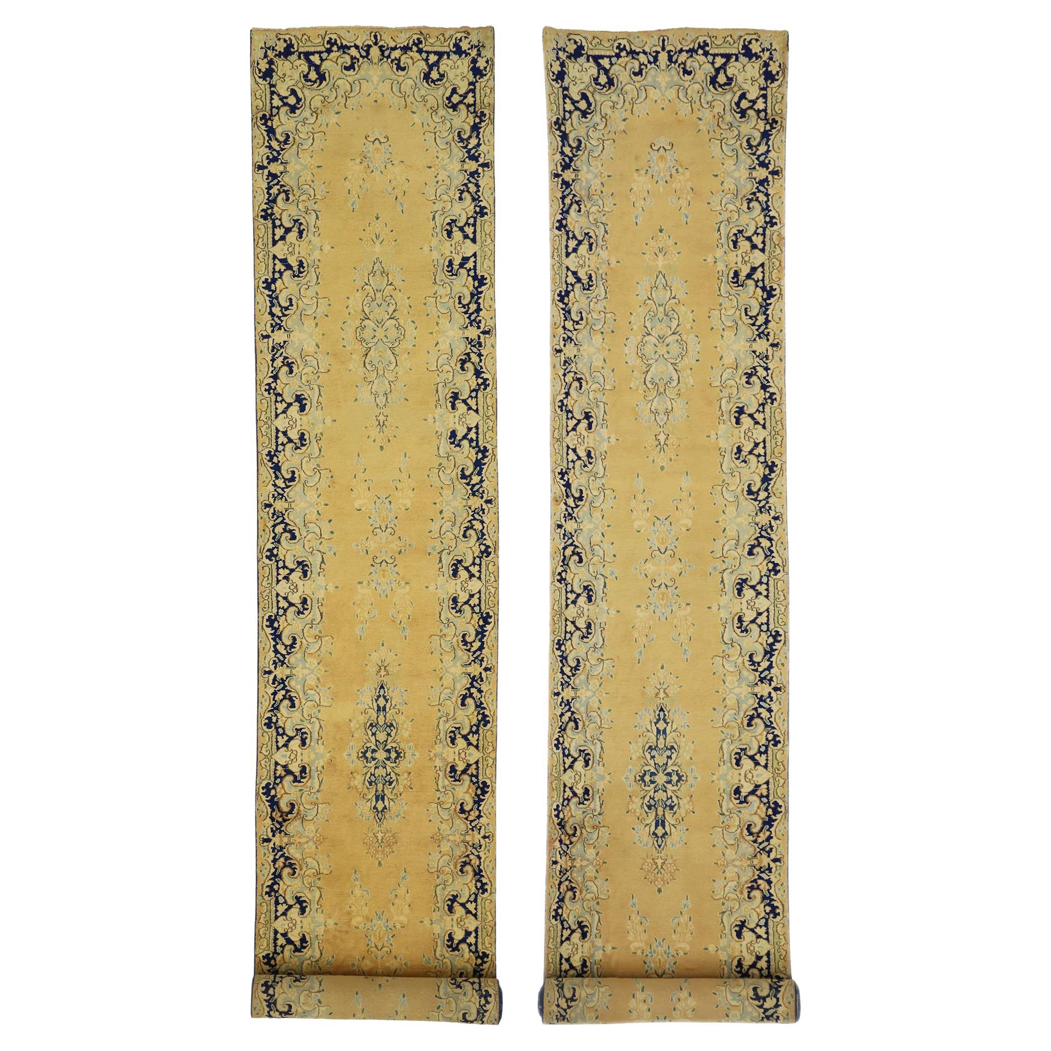 Pair of Matching Vintage Persian Kerman Rug Carpet Runners For Sale