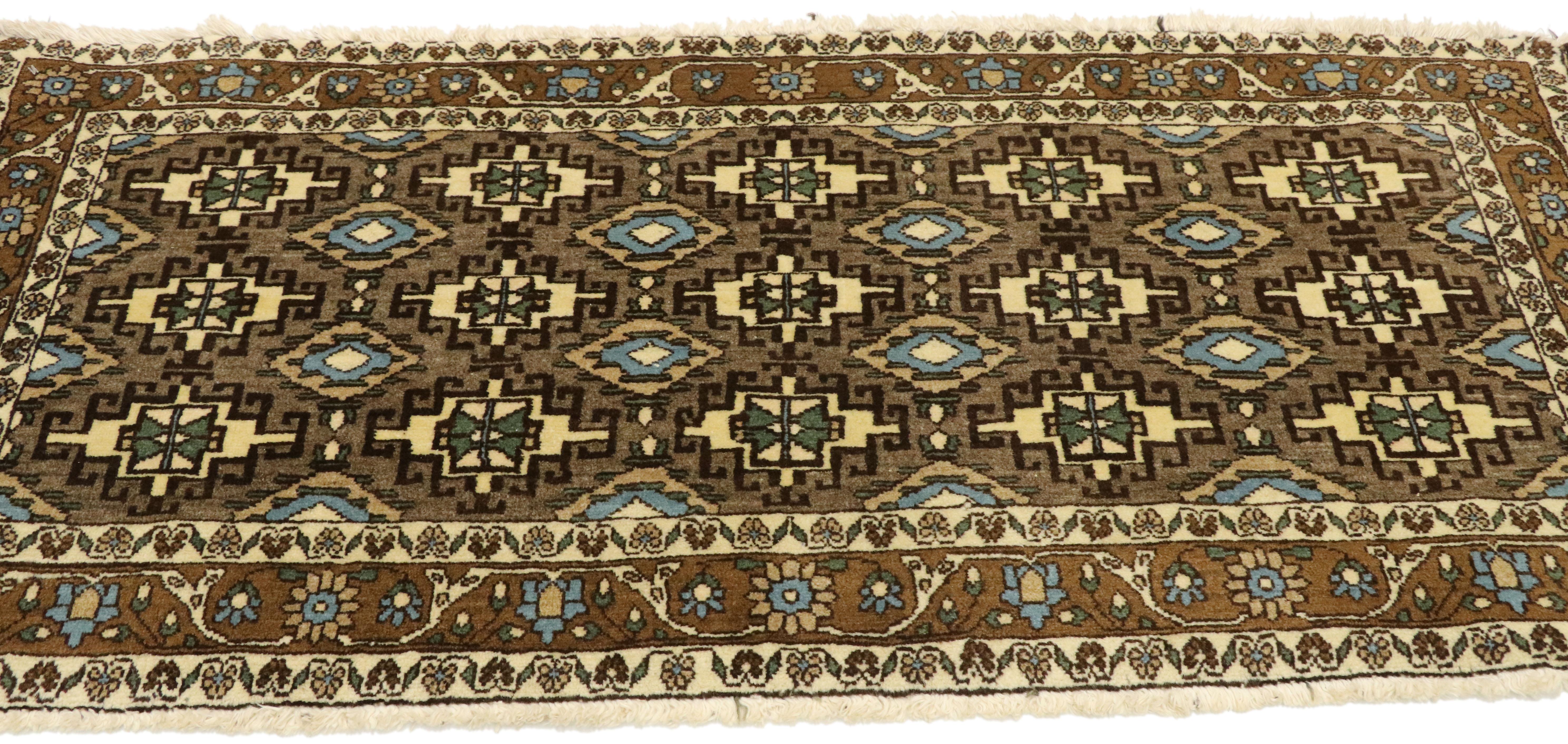 Hand-Knotted Pair of Matching Vintage Persian Mashhad Rugs with Mid-Century Modern Style For Sale