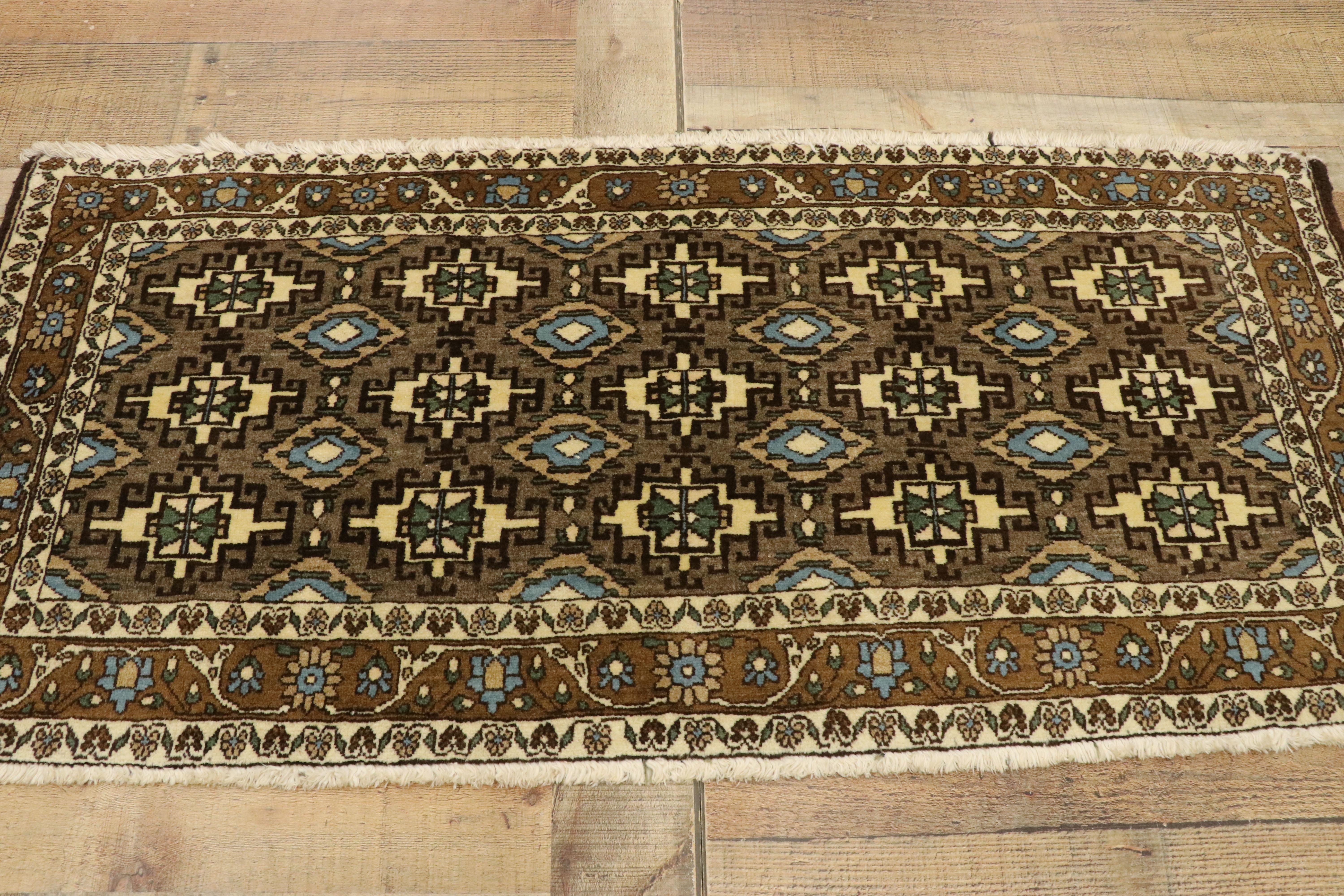 Pair of Matching Vintage Persian Mashhad Rugs with Mid-Century Modern Style For Sale 1