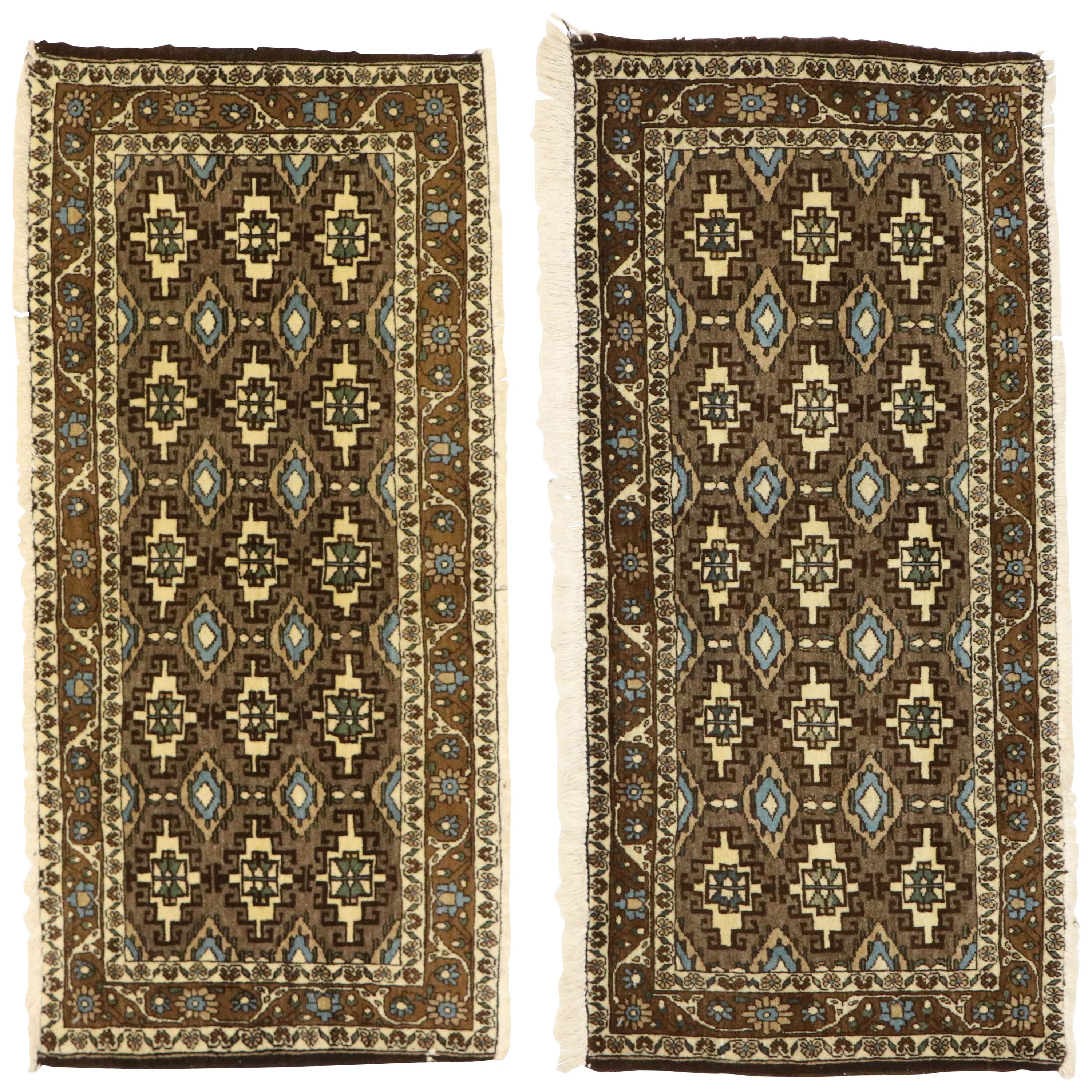 Pair of Matching Vintage Persian Mashhad Rugs with Mid-Century Modern Style For Sale
