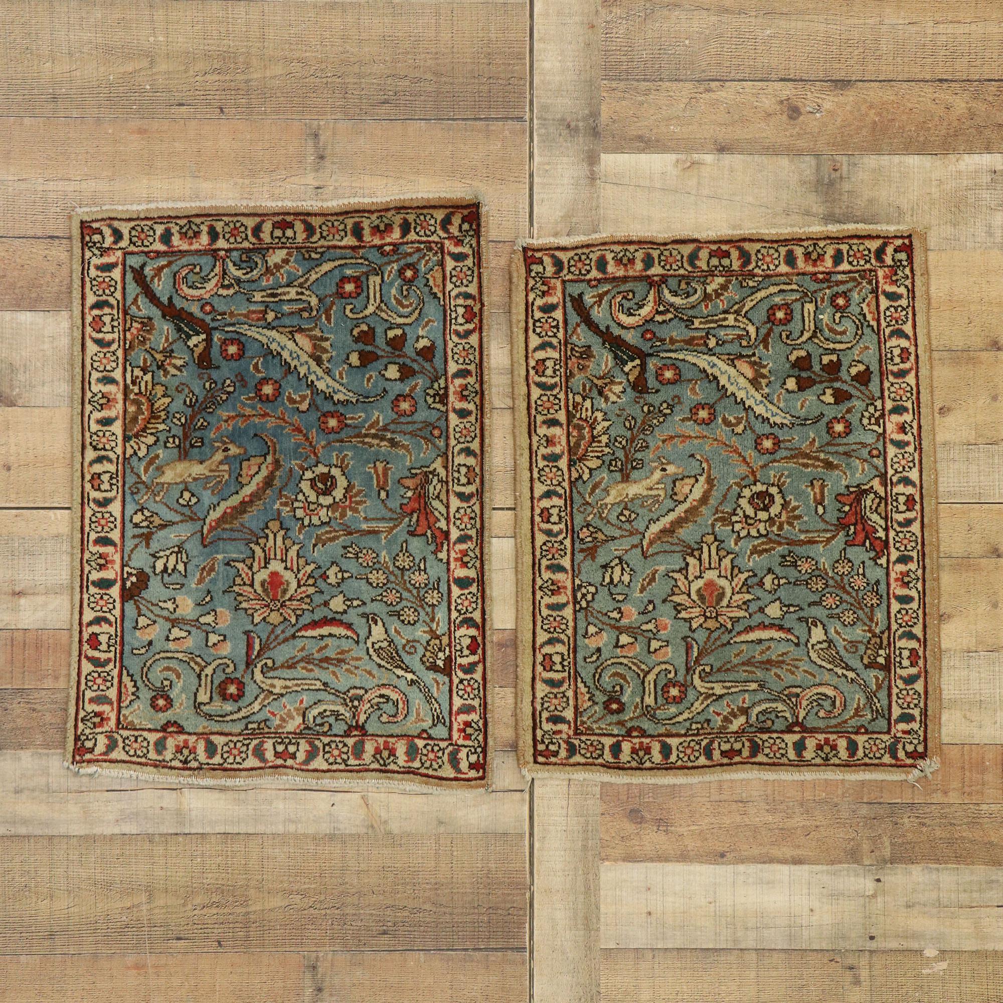 Pair of Matching Vintage Persian Tabriz Accent Rugs In Good Condition In Dallas, TX