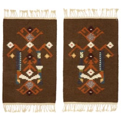 Pair of Matching Vintage Russian Kilim Rugs with Adirondack Folk Art Style